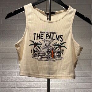 ROMWE Women's Graphic Tank‎ Top Find Me Under the Palms Cropped Sleeveless